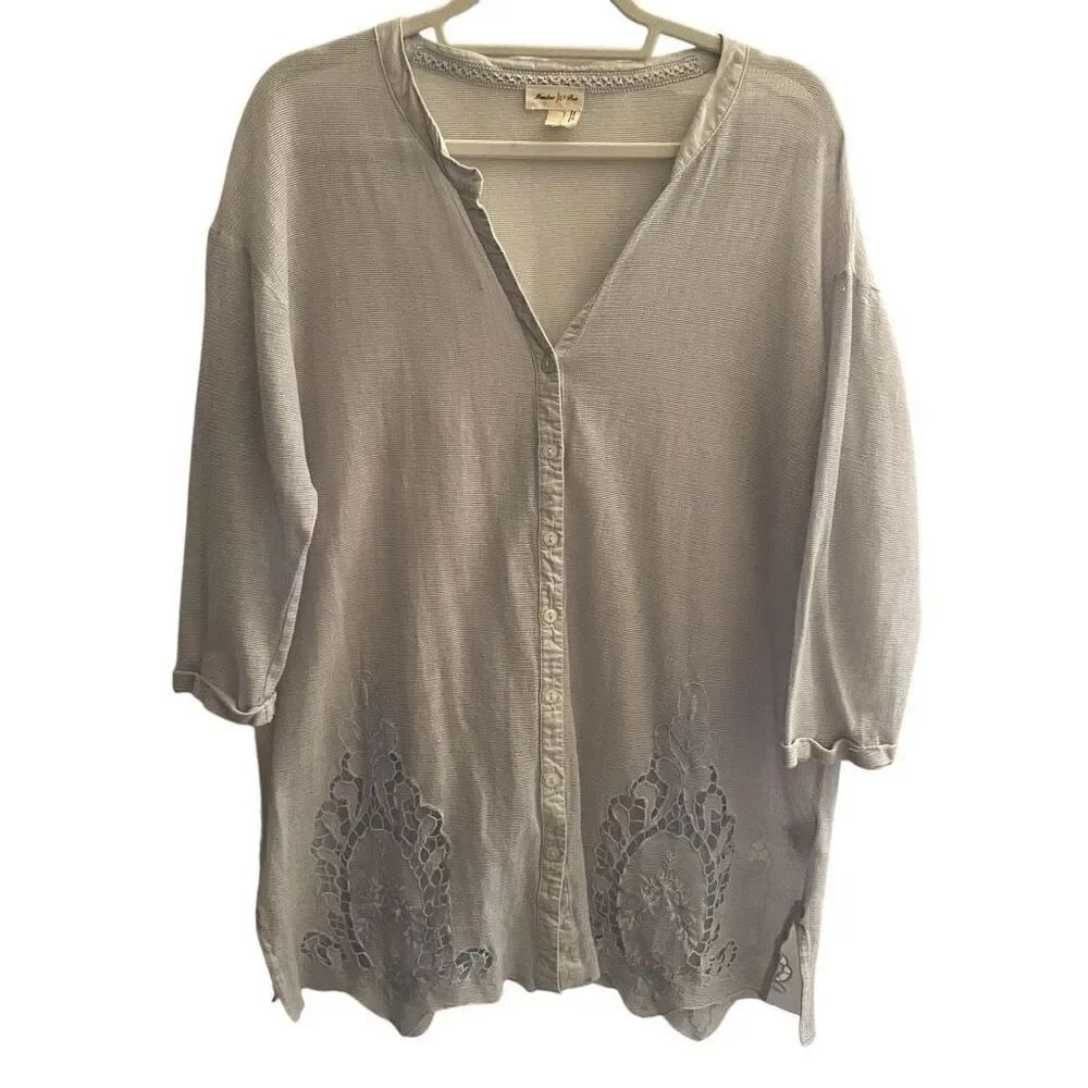 Anthropologie Meadow Rue Mesh Lace Embroidered Shirt Top Women’s Size Medium